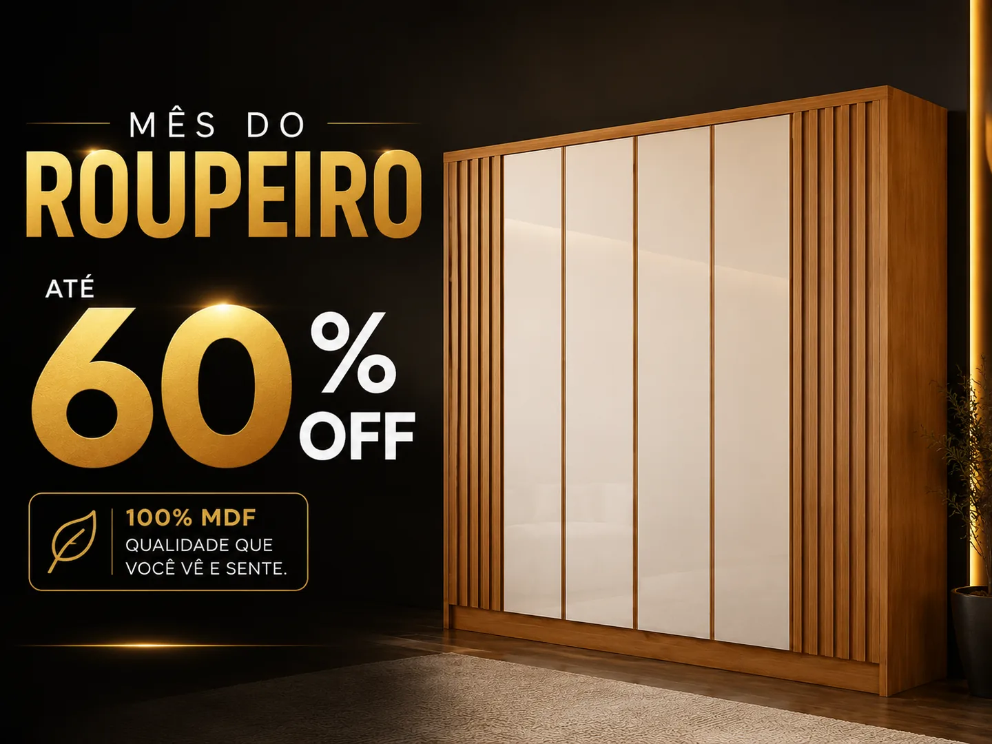 Mês do Roupeiro — até 60% OFF em roupeiros 100% MDF na S Móveis, Caldas Novas